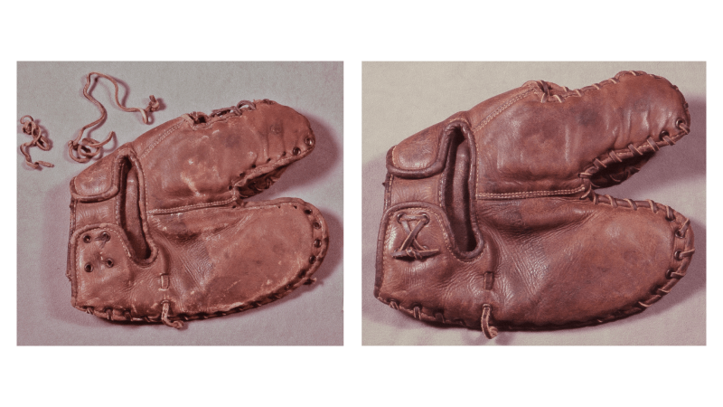 Restore Art. Worn leather baseball glove was cleaned and refurbished.